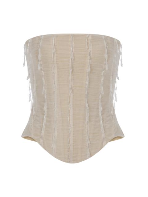 ILA Aline Hand-Beaded Corset With Satin Tulle Overlay white