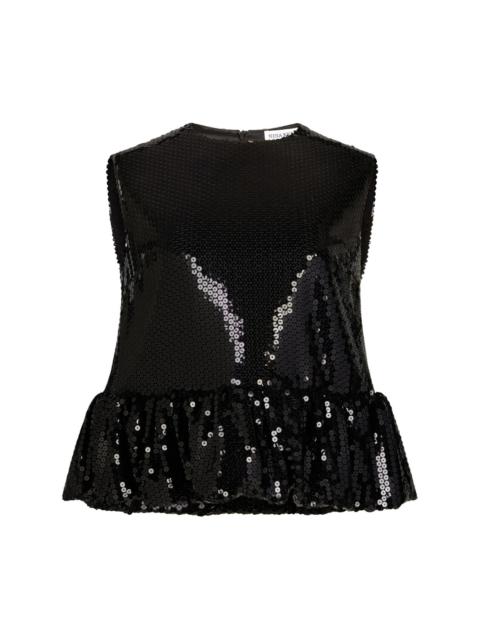 NINA RICCI sequin-embellished sleeveless peplum top