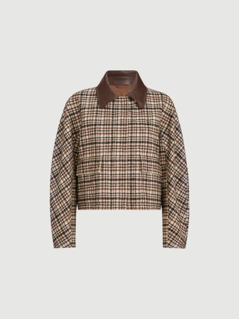 Brunello Cucinelli Comfort checked wool and alpaca outerwear jacket with leather collar and monili