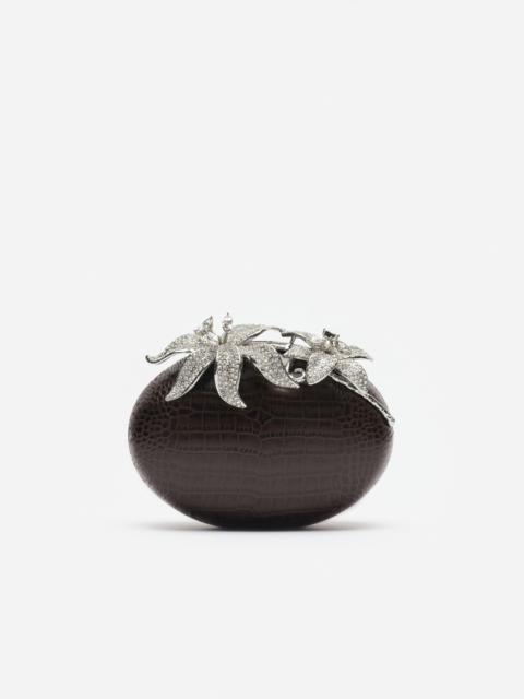 self-portrait Brown Leather Crystal Flower Oval Clutch Bag