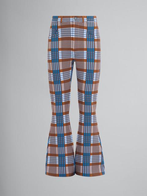 Marni BLUE AND BROWN CHECKED TECHNO KNIT TROUSERS
