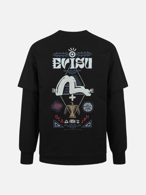 2-in-1 Indian Totem Print Relax Fit Long Sleeves T-shirt