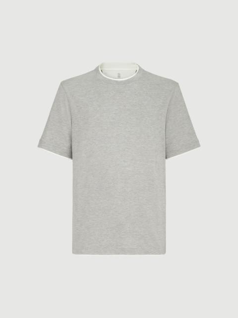 Brunello Cucinelli Silk and cotton lightweight jersey crew neck T-shirt with faux-layering