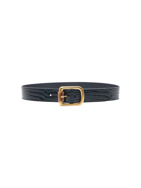 SAINT LAURENT Crocodile-Embossed Leather Belt black