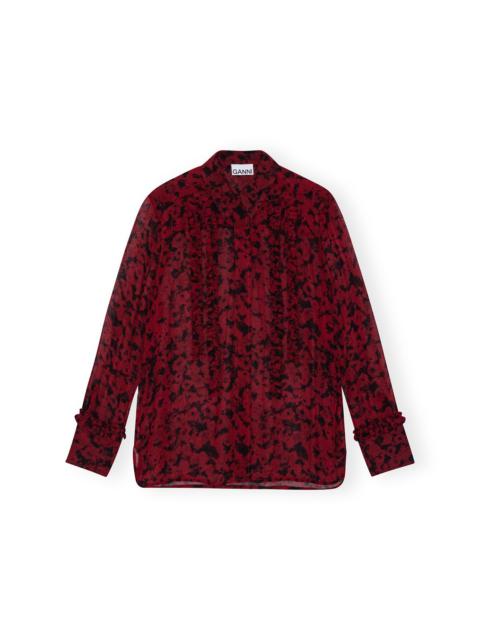 RED PRINTED LIGHT GEORGETTE RUFFLE SHIRT