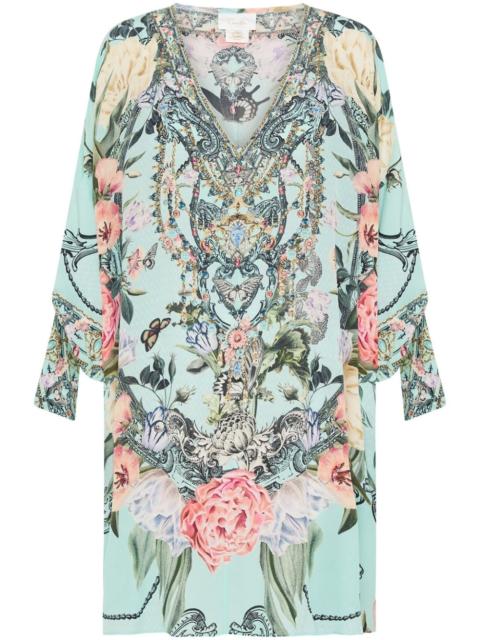 CAMILLA Petal Promise Land-print silk dress