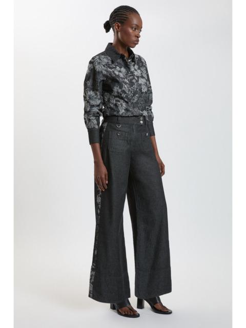 KAREN MILLEN Denim & Jacquard Contrast Wide Leg Jean