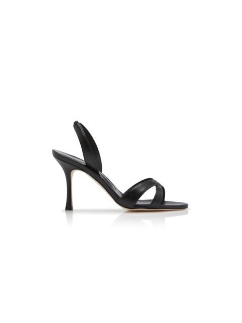 Manolo Blahnik Black Nappa Leather Slingback Sandals