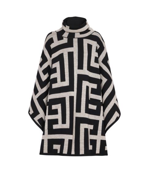 Balmain Knit poncho with maxi Balmain monogram print