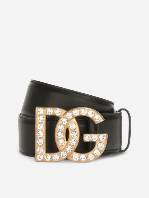 Dolce & Gabbana Calfskin belt with rhinestone DG buckle logo