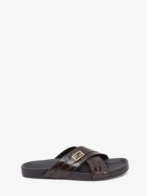 FENDI Brown caiman slides