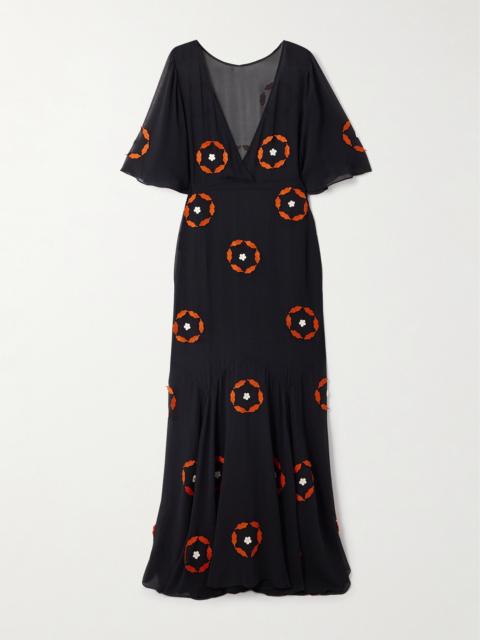 BODE Zoetrope Appliquéd Silk-chiffon Maxi Dress