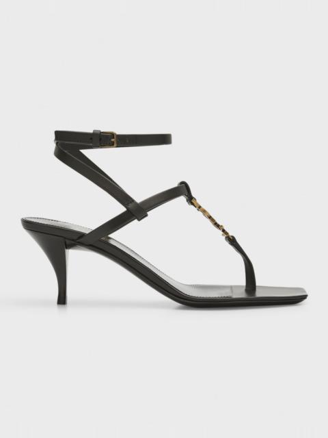 SAINT LAURENT Vitti Leather YSL T-Strap Sandals
