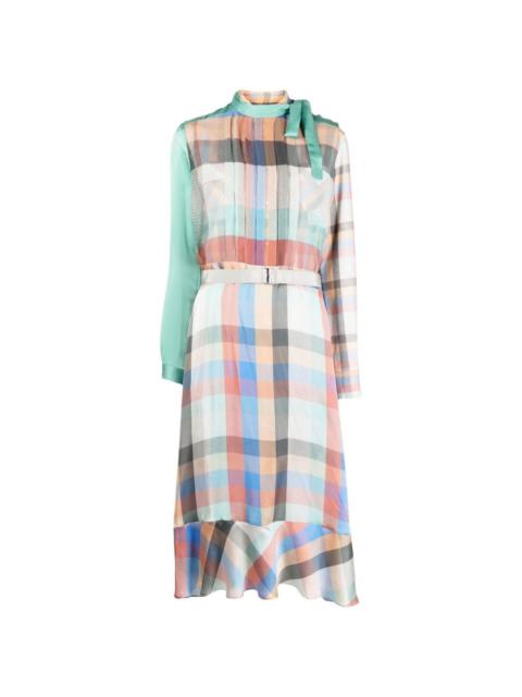 checked belted midi dress