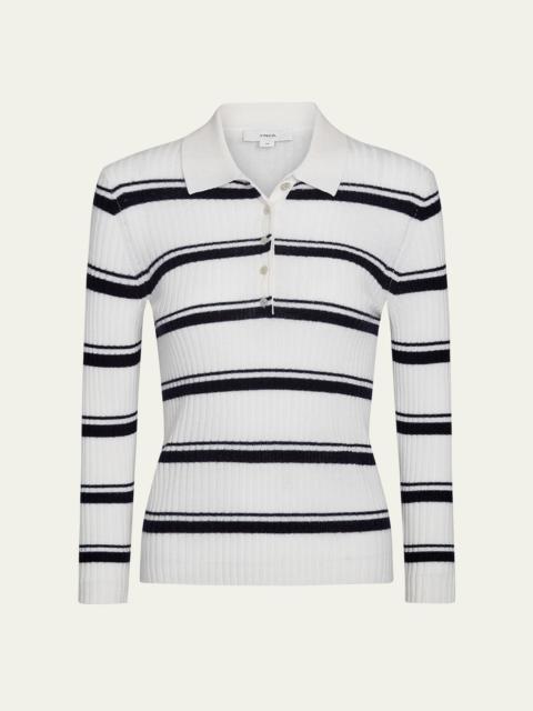 Vince Stripe Mulberry Silk-Blend Polo Top