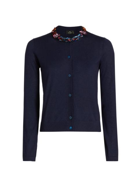 Etro Women's Jeweled Neckline Cardigan - Blue Mare