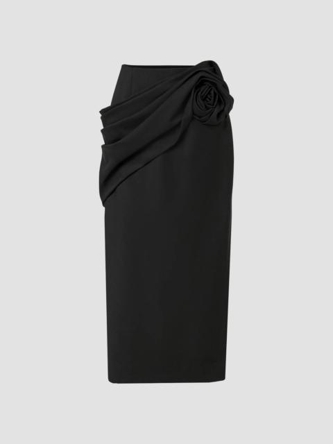 CAROLINA HERRERA Women's Draped 3D-Rose Virgin Wool-Blend Midi Skirt - Black