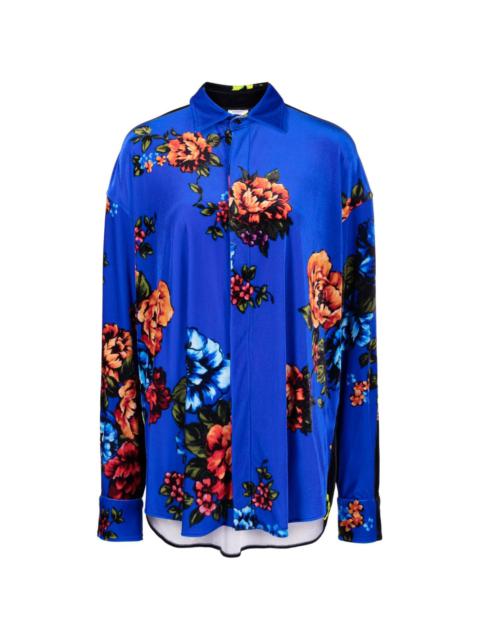 floral-print straight-point collar shirt