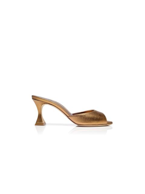 Manolo Blahnik Bronze Calf Leather Open Toe Mules