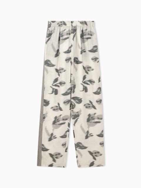 EMPORIO ARMANI REGULAR FIT LINEN TROUSERS WITH CHINÉ FLOWER PRINT