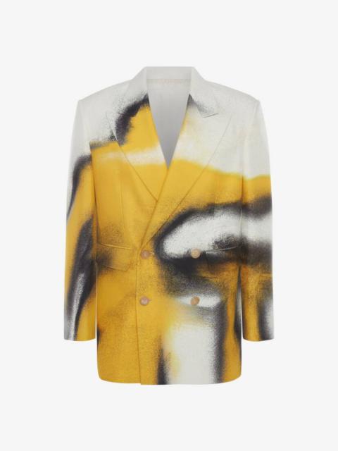 Alexander McQueen Men's Silhouette Double-breasted Jacket in Ivory/yellow