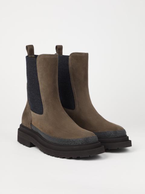 Brunello Cucinelli Suede Chelsea boots with precious contour