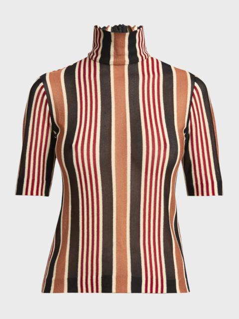 Turtleneck Striped Short-Sleeve Sweater