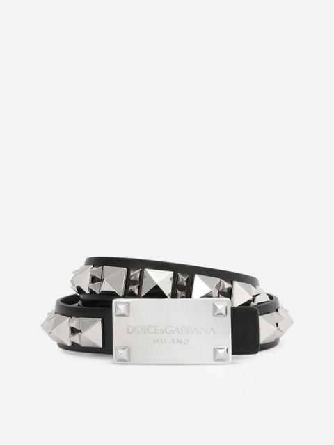 Calfskin belt with studs