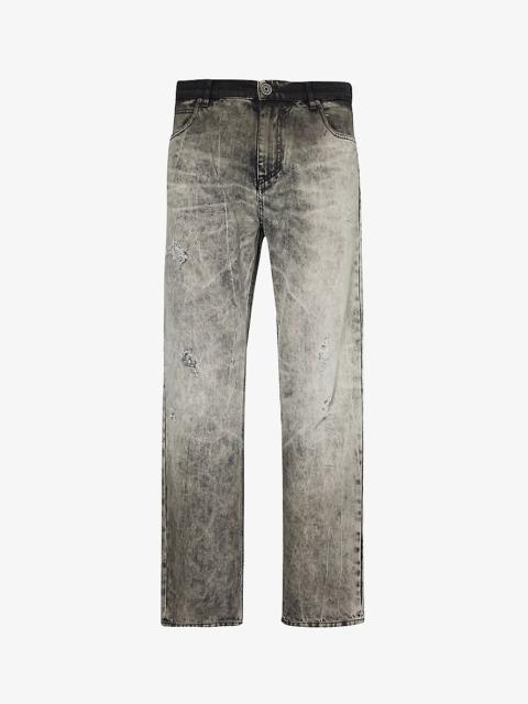 Brand-embroidered regular-fit straight-leg jeans