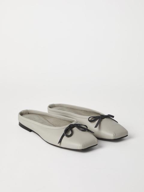 Nappa leather flats with shiny bow