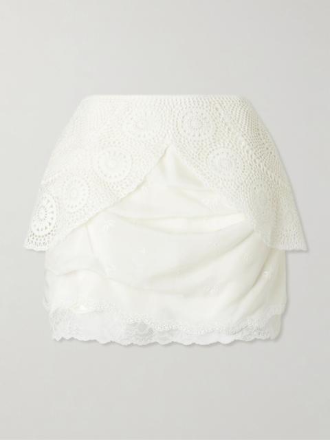 MAGDA BUTRYM Lace-trimmed embroidered satin mini skirt White
