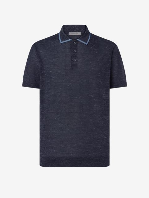 CORNELIANI Navy blue wool, silk and linen polo shirt