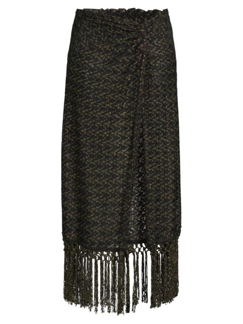 RAMY BROOK Women's Gaia Zig-Zag Metallic Tassel Midi-Skirt - Black Gold Zig Zag