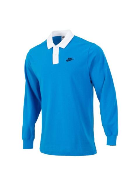Nike 나이키 운동복 스포츠 인쇄 니트 긴 소매 폴로 셔츠 파란 DD6180-435