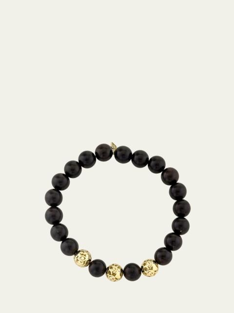 SYDNEY EVAN 14K Yellow Gold & Ebony Wood Beaded Stretch Bracelet