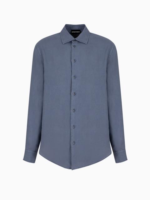 EMPORIO ARMANI Garment-dyed linen shirt with French collar