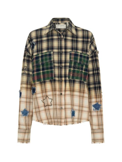 ONE TEASPOON Flannel Star Studded Shirt - Cream Blue Check