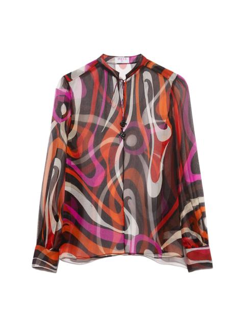 wave-print silk blouse