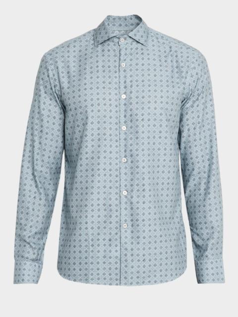 Canali Men's Cotton and Lyocell Geometric-Print Sport Shirt
