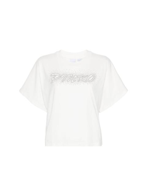 Tシャツ・カットソー PINKO 105145 A2LT ZI6 Shirts PINKO Black Limousine Cotton T-shirt with Jewelled Love