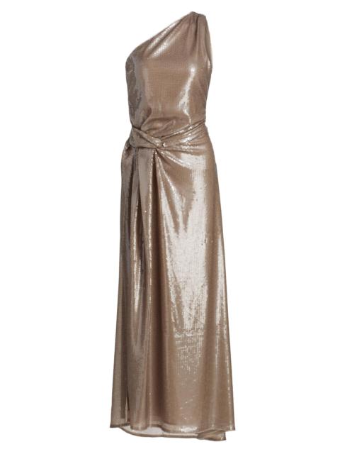 MILLY Women's Porsha One-Shoulder Sequined Maxi Dress - Stone