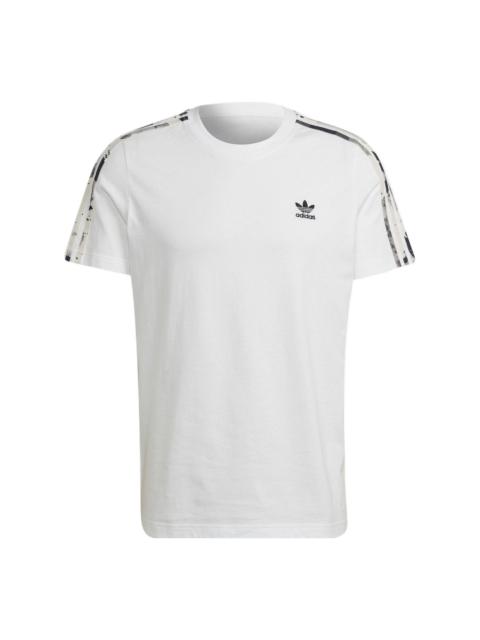 Men's adidas Logo Embroidered Stripe Round Neck Sports Short Sleeve White T-Shirt HK2798