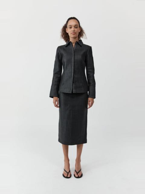 ST. AGNI Woven Leather Shirt - Black