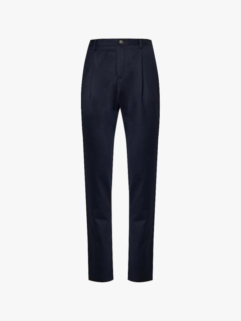 Flannel Spleat two-slip-pockets tapered-leg slim-fit wool trousers