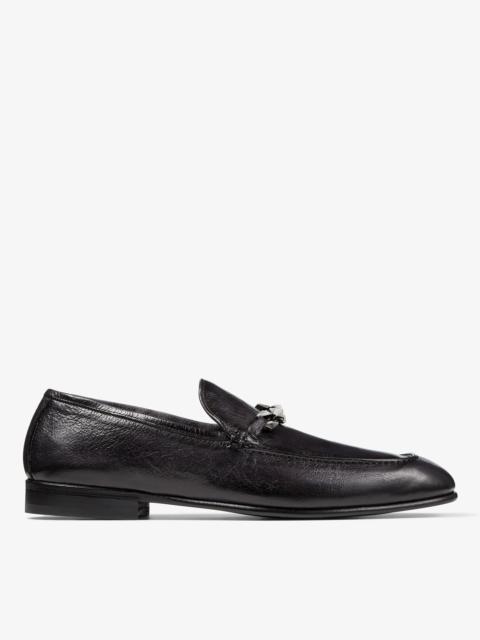 JIMMY CHOO Marti Reverse
Black Buffalo Leather Loafers with Chain Embellishment