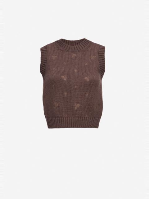 MAGDA BUTRYM Cotton turtleneck vest with embroidered roses in brown