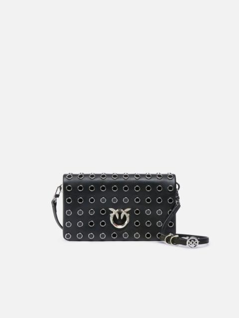 PINKO LOVE BAG CLICK SOFT HORIZONTAL MINI CROSSBODY CLUTCH IN LEATHER WITH STUDS