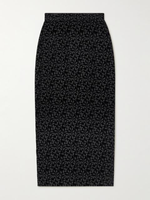 SALONI Nat Satin-trimmed Embroidered Velvet Midi Skirt