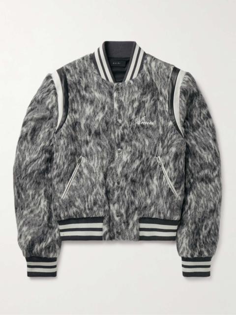 AMIRI Faux Leather-Trimmed Brushed Wool and Alpaca-Blend Varsity Jacket