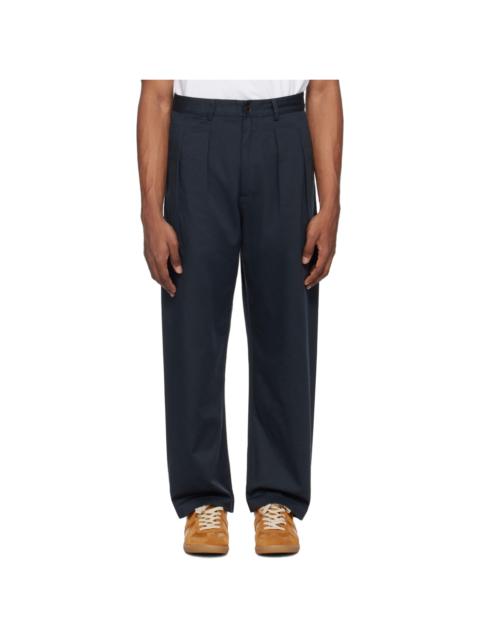 Universal Works Navy Double Pleat Trousers